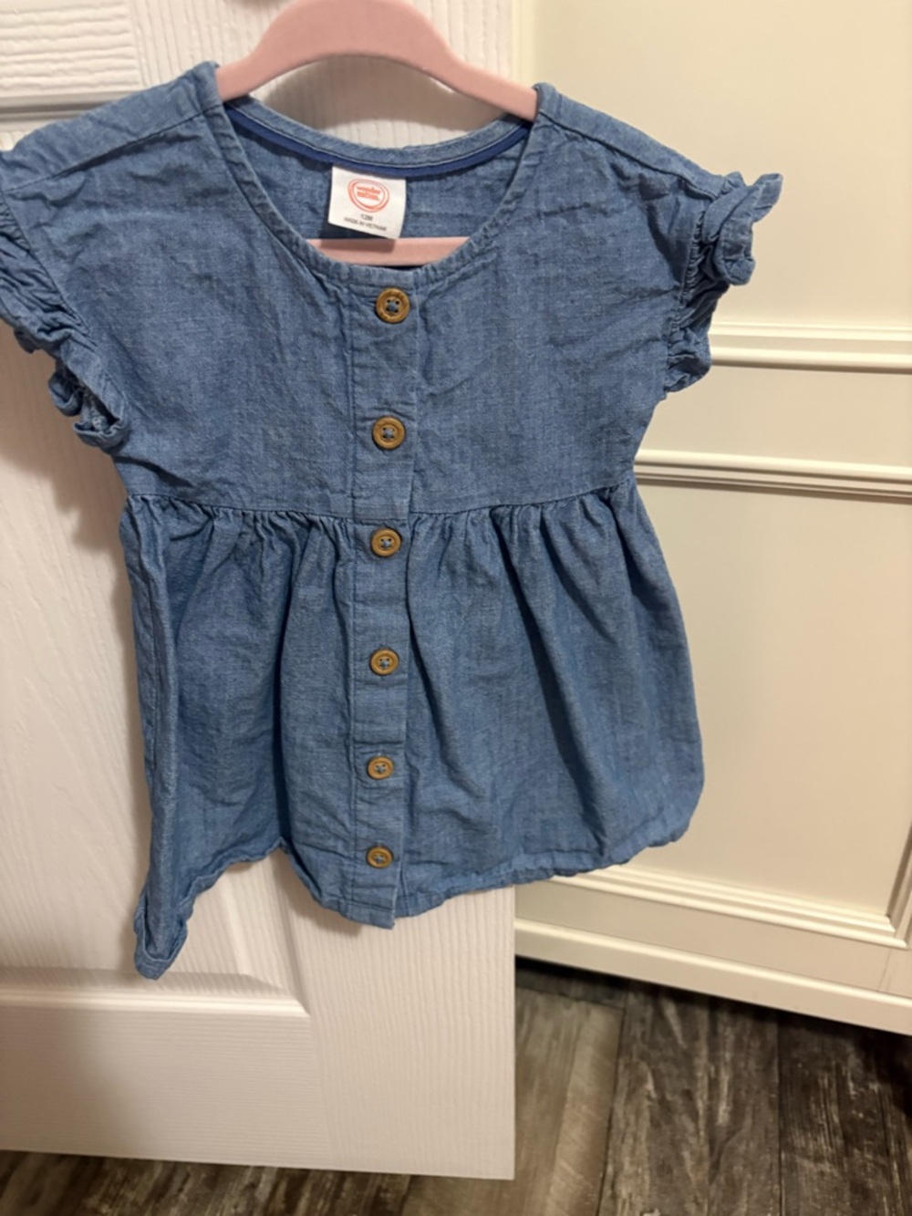wonder nation Blue Chambray Button-Front Peplum Dress